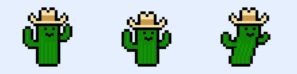 Cactus Jack wears a cowboy hat in standing, charging, and jumping poses.